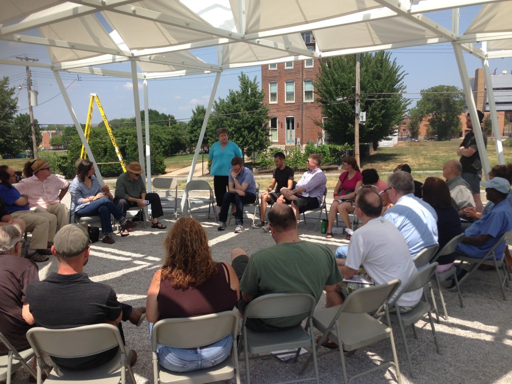 Donna Lindsay speaks at the "30 Days of Demolition" discussion held at PXSTL on August 2.