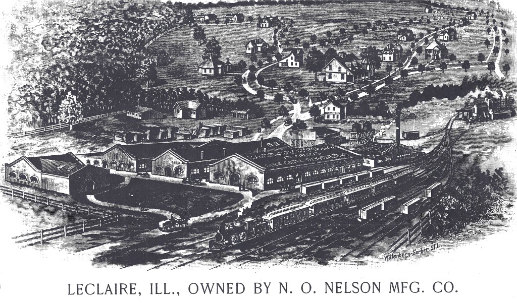 An 1893 rendering of the N.O. Nelson Manufacturing Company factory and Leclaire. (Source: N.O. Nelson Manufacturing Company Catalog, 1893).