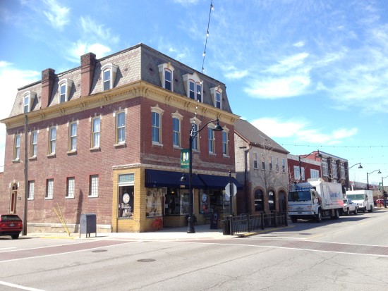 At left, the commercial building at 200-2 W. Main Street dates to 1860 and embodies the French-derived Second Empire style of architecture.