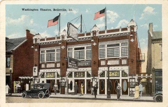 The partially restored Washington theater at 222 W. Main Street (1913) is a contributing resource, but may not have been prior to the removal of metal cladding in 2008 that revealed the facade beneath.