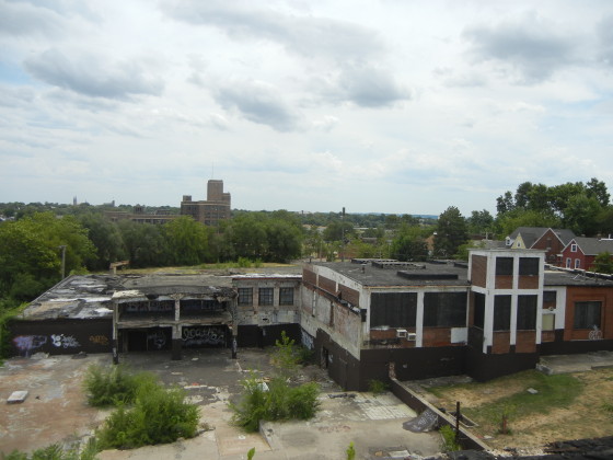 View east toward the 1919 building originally occupied by the P.D. George Company. The plant's integrity issues were surmounted by research showing the addition was not from the period of significance (developed to account for architecture, not later history that would have precluded listing).