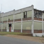 The main elevation of the primary manufacturing building at the factory.