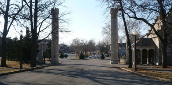 Looking onto Reber Place from near Tower Grove Park's western gate.