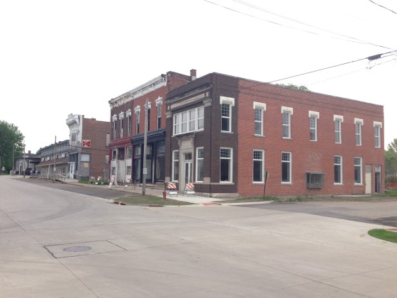 View southwest on Main Street in Keithsburg, Illinois. May 2014.